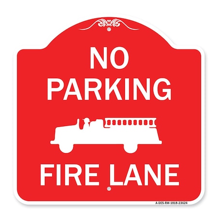 No Parking Fire Lane With Graphic, Red & White Aluminum Architectural Sign